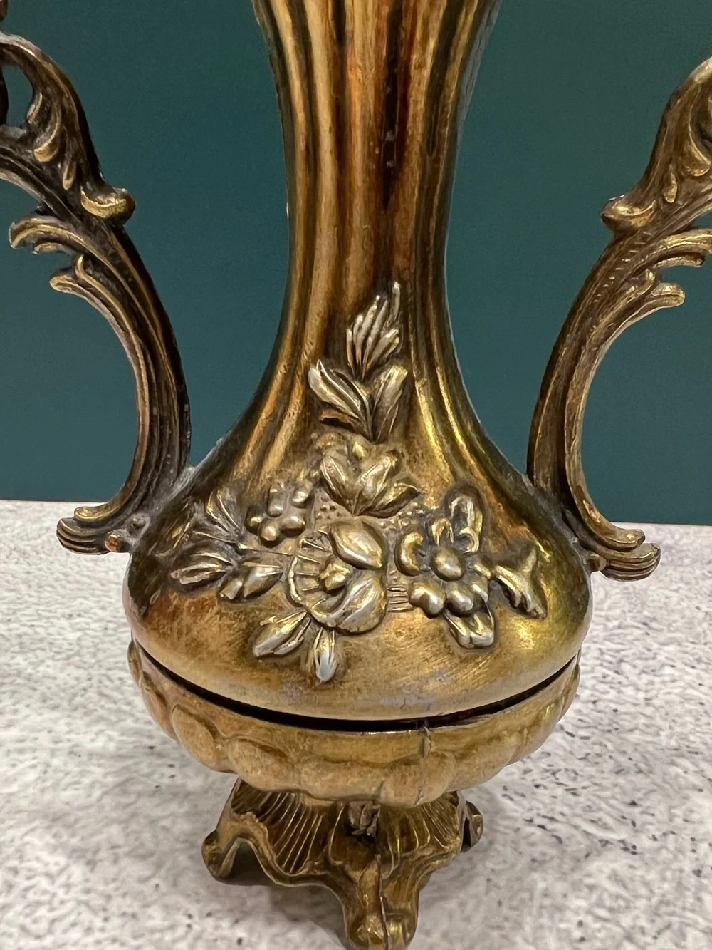 Mid Century Italian Ornate Brass Bud Vase Rococo Hollywood Regency Neoclassical